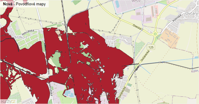 Nová - záplavové mapy stoleté vody
