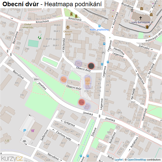 Mapa Obecní dvůr - Firmy v ulici.