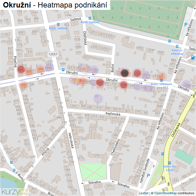 Mapa Okružní - Firmy v ulici.