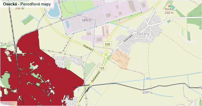 Osecká - záplavové mapy stoleté vody