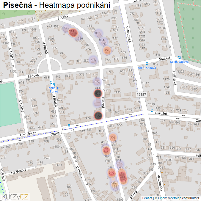 Mapa Písečná - Firmy v ulici.