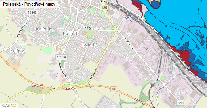 Polepská - záplavové mapy stoleté vody