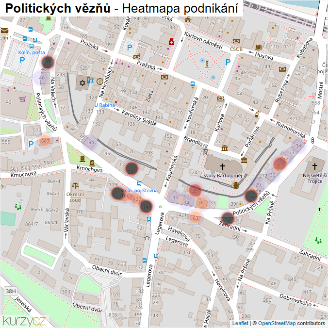 Mapa Politických vězňů - Firmy v ulici.