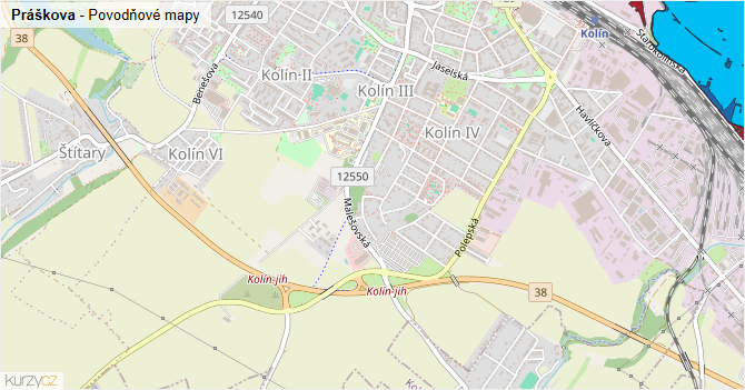 Práškova - záplavové mapy stoleté vody
