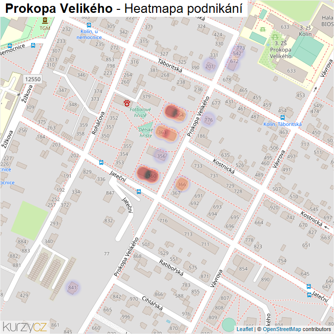 Mapa Prokopa Velikého - Firmy v ulici.