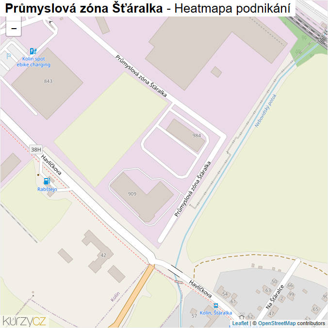 Mapa Průmyslová zóna Šťáralka - Firmy v ulici.