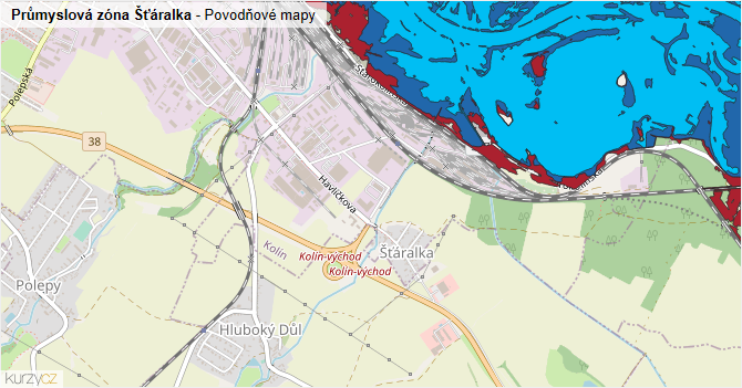 Průmyslová zóna Šťáralka - záplavové mapy stoleté vody