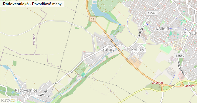 Radovesnická - záplavové mapy stoleté vody