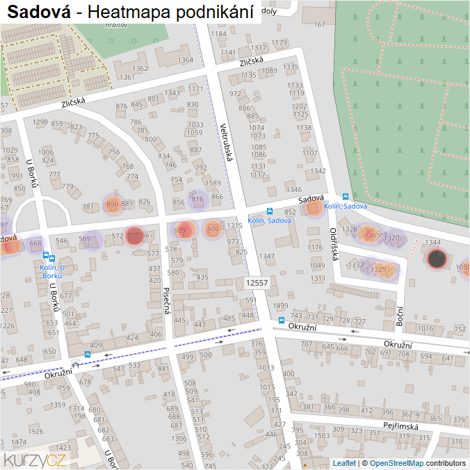 Mapa Sadová - Firmy v ulici.