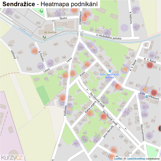 Mapa Sendražice - Firmy v části obce.