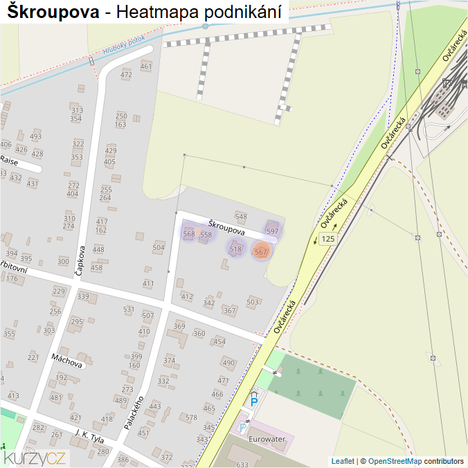 Mapa Škroupova - Firmy v ulici.