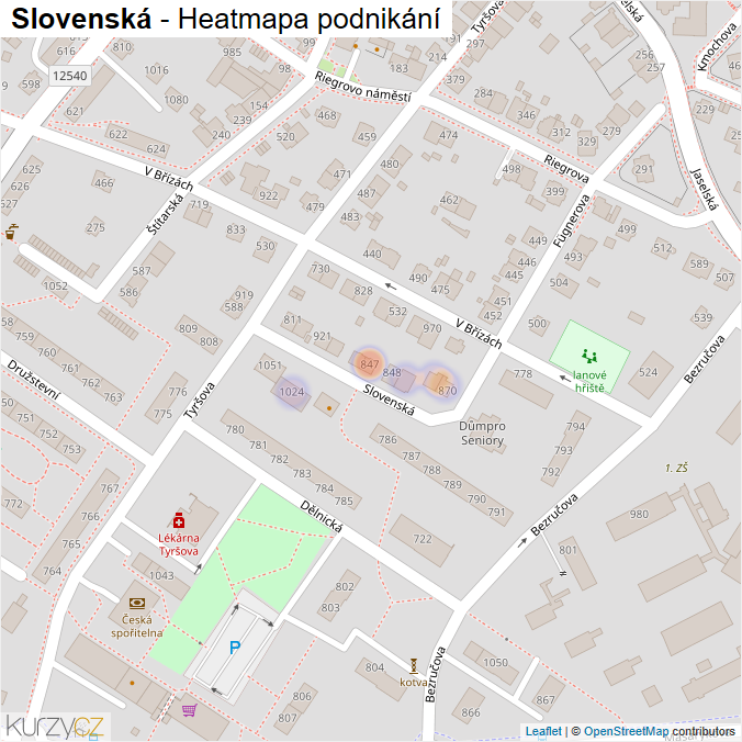 Mapa Slovenská - Firmy v ulici.