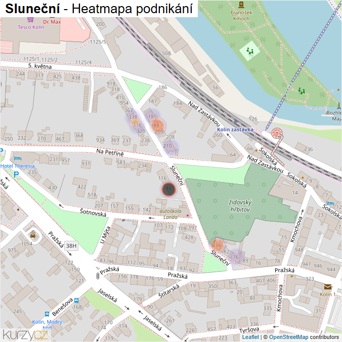 Mapa Sluneční - Firmy v ulici.