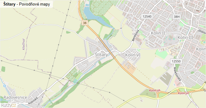 Štítary - záplavové mapy stoleté vody