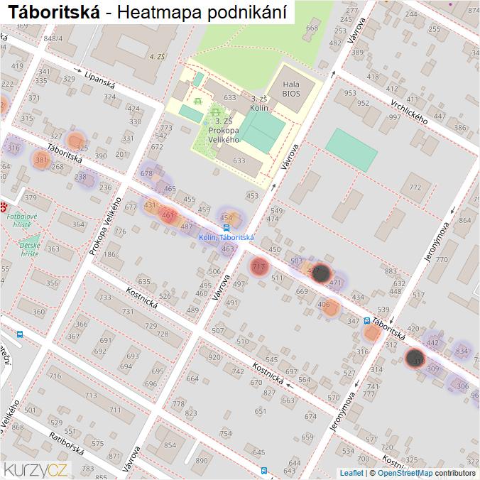 Mapa Táboritská - Firmy v ulici.