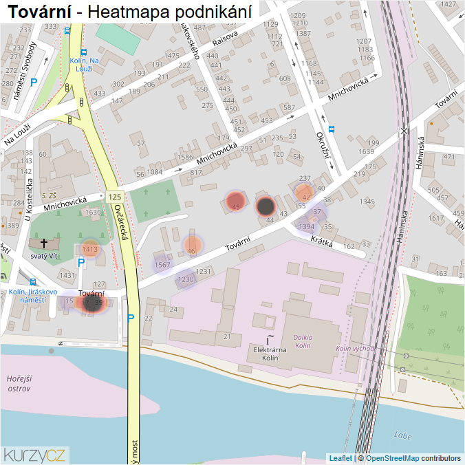 Mapa Tovární - Firmy v ulici.