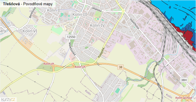 Třešňová - záplavové mapy stoleté vody