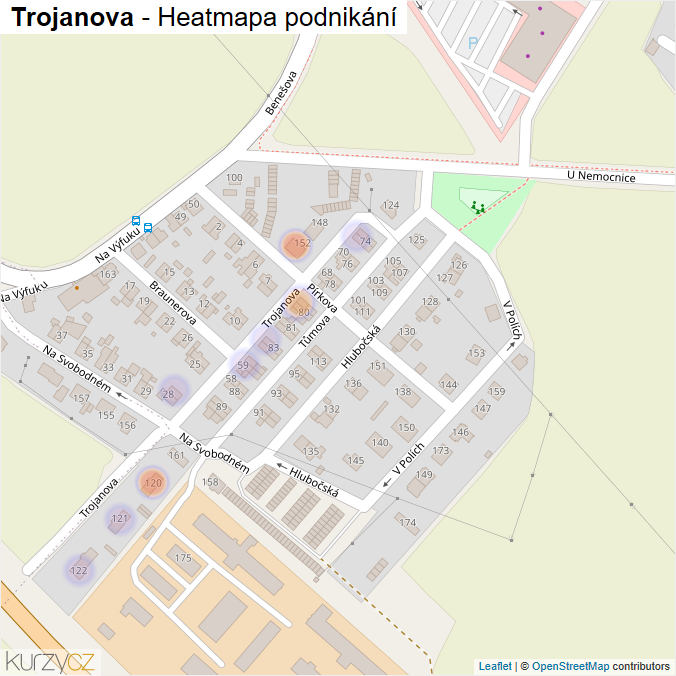 Mapa Trojanova - Firmy v ulici.