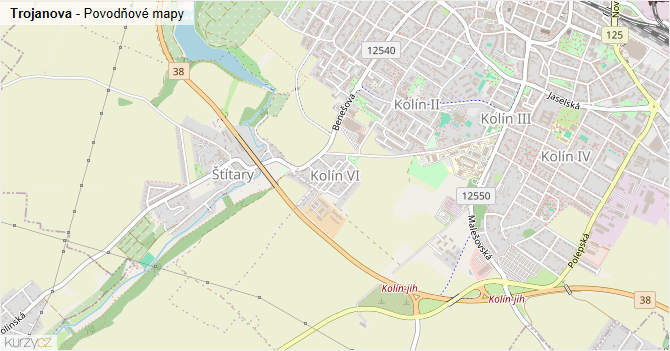 Trojanova - záplavové mapy stoleté vody