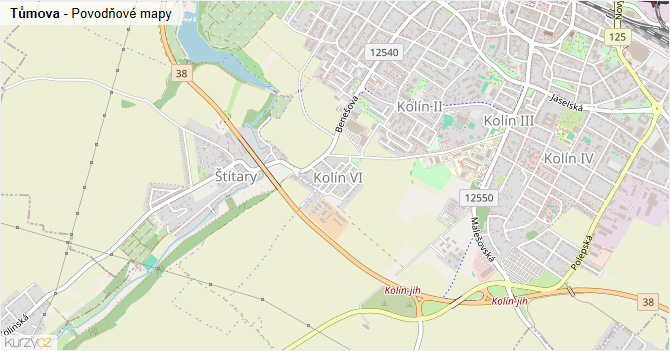 Tůmova - záplavové mapy stoleté vody