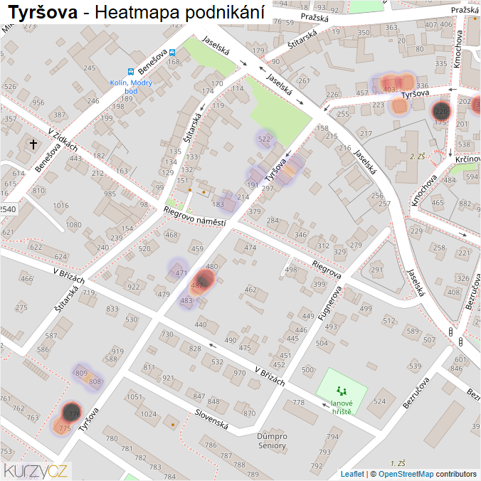 Mapa Tyršova - Firmy v ulici.