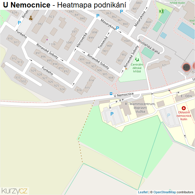 Mapa U Nemocnice - Firmy v ulici.