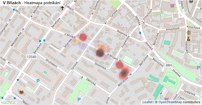 V Břízách - mapa podnikání