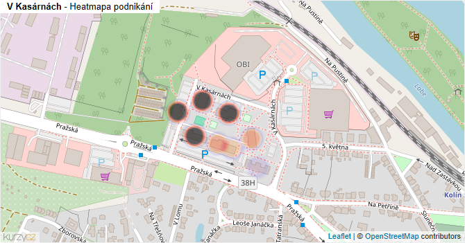 V Kasárnách - mapa podnikání