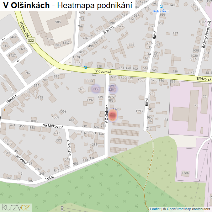 Mapa V Olšinkách - Firmy v ulici.