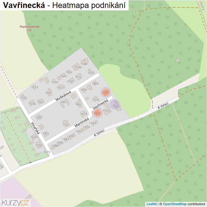 Mapa Vavřinecká - Firmy v ulici.