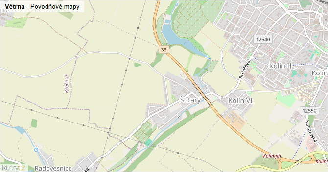 Větrná - záplavové mapy stoleté vody