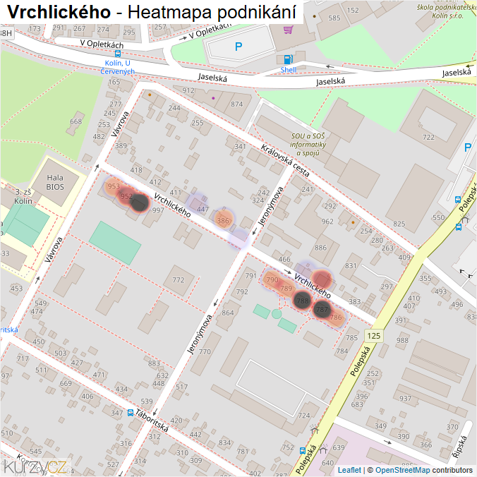 Mapa Vrchlického - Firmy v ulici.