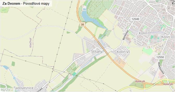 Za Dvorem - záplavové mapy stoleté vody