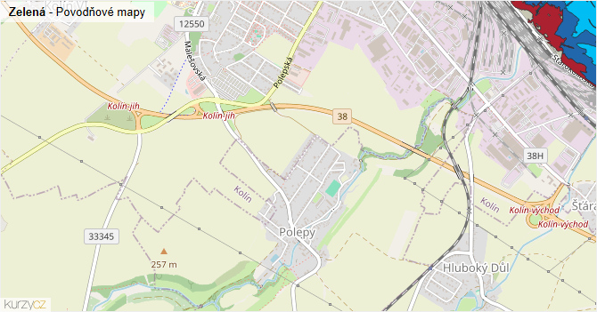 Zelená - záplavové mapy stoleté vody