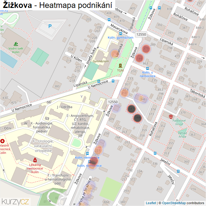 Mapa Žižkova - Firmy v ulici.