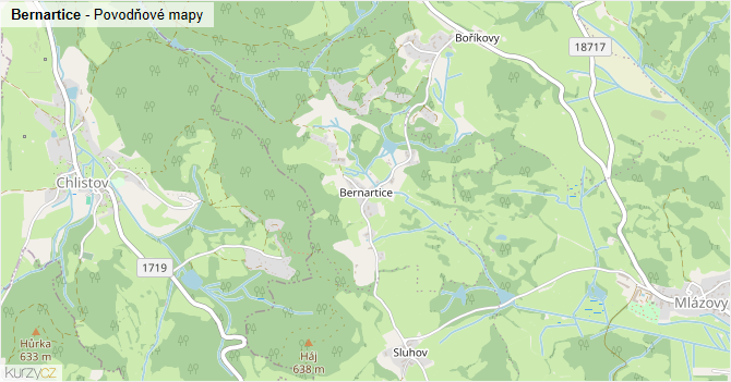 Bernartice - záplavové mapy stoleté vody