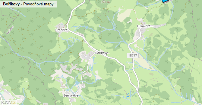 Boříkovy - záplavové mapy stoleté vody