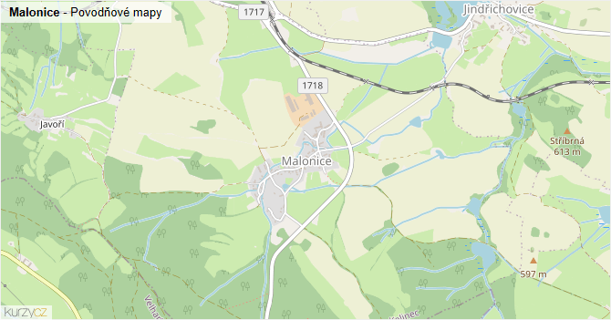 Malonice - záplavové mapy stoleté vody