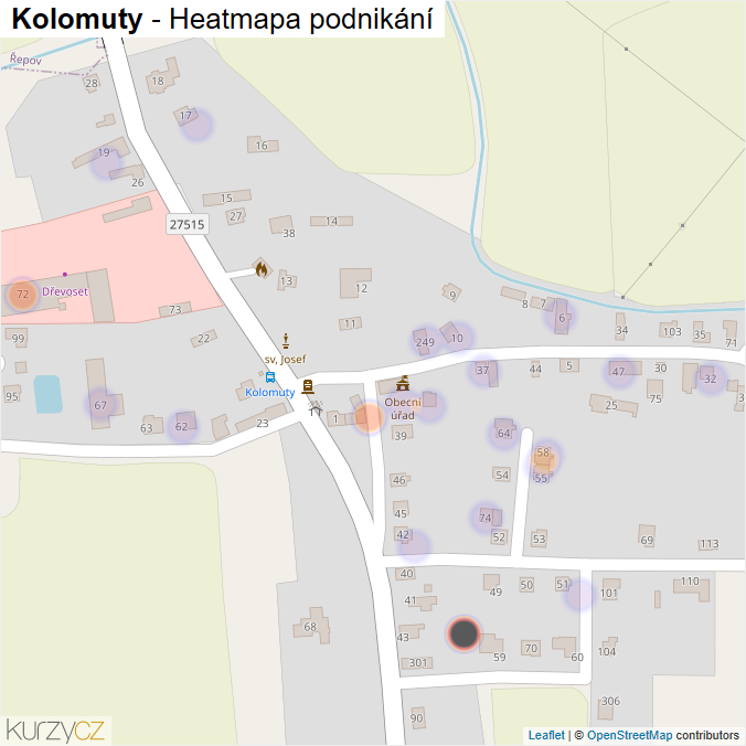 Mapa Kolomuty - Firmy v části obce.