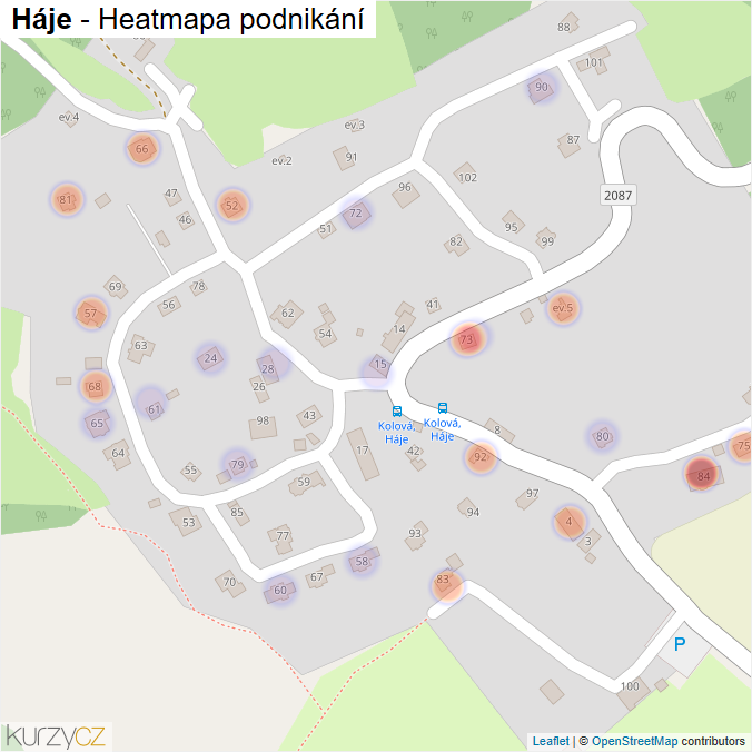 Mapa Háje - Firmy v části obce.