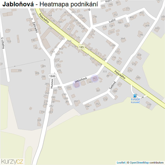 Mapa Jabloňová - Firmy v ulici.