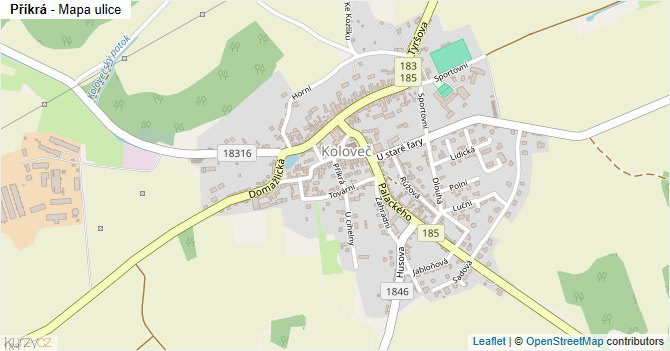 Příkrá - mapa ulice