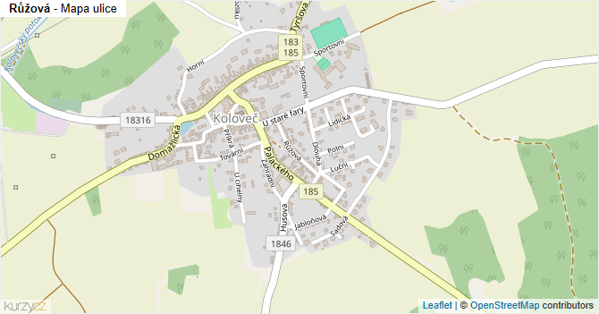 Růžová - mapa ulice