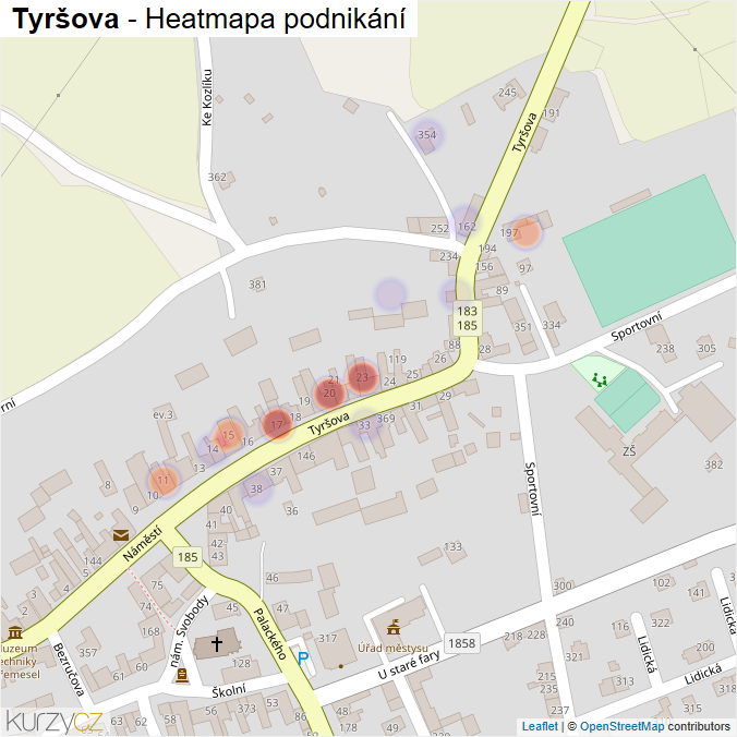 Mapa Tyršova - Firmy v ulici.