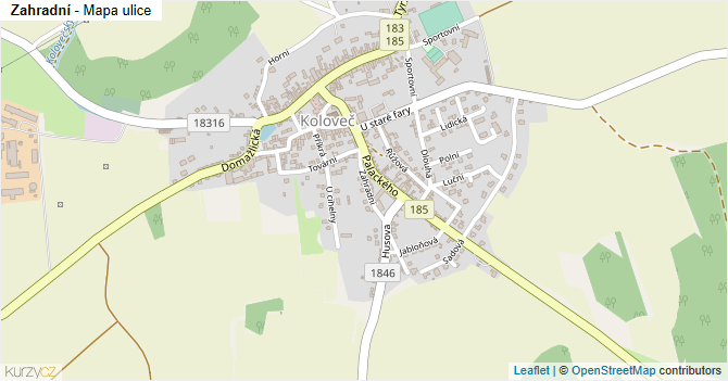 Zahradní - mapa ulice
