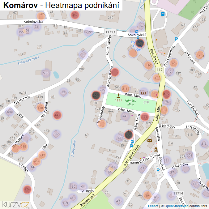 Mapa Komárov - Firmy v obci.