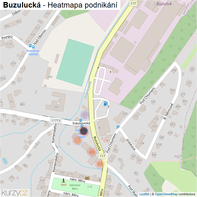 Mapa Buzulucká - Firmy v ulici.