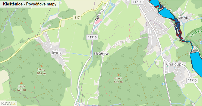 Kleštěnice - záplavové mapy stoleté vody