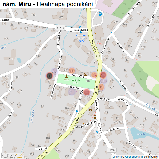 Mapa nám. Míru - Firmy v ulici.