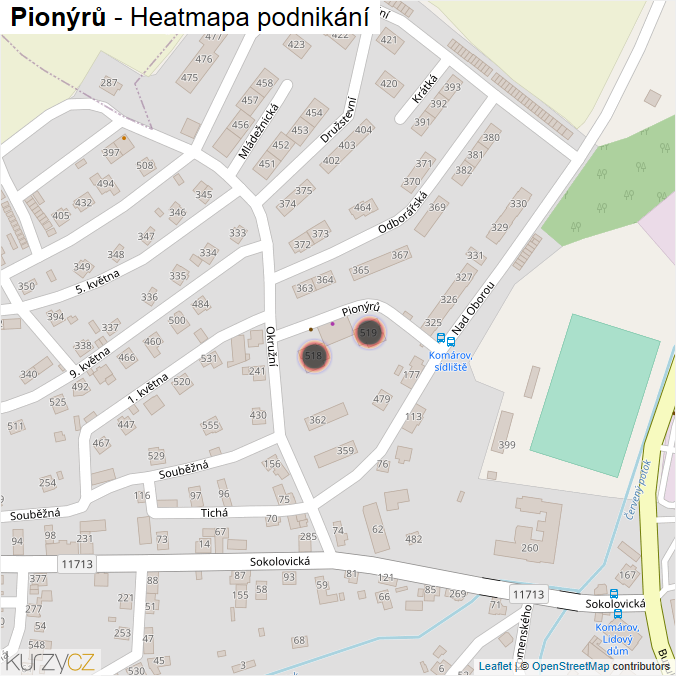 Mapa Pionýrů - Firmy v ulici.